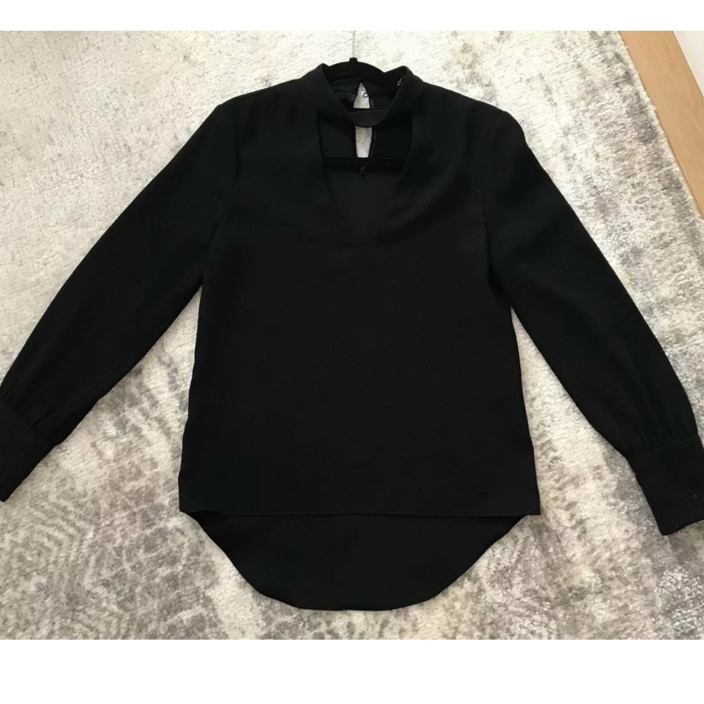 Zara Long Sleeve Black Blouse W V Neck & Chocker